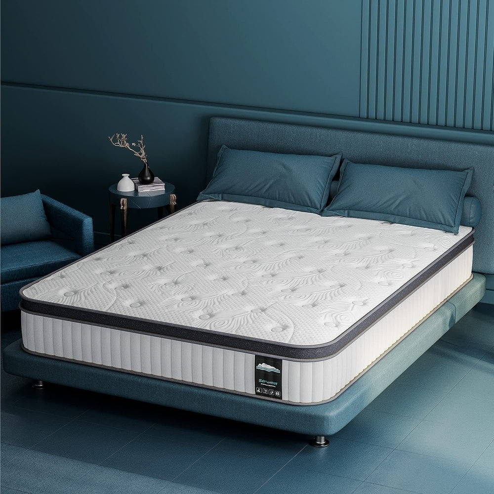 Materasso ibrido da 10 pollici, materasso a molle insacchettate in memory foam, Mideum Comfort, materasso matrimoniale, matrimoniale, matrimoniale - Bianco