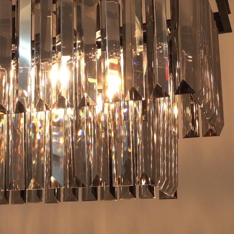 Lampadario moderno contemporaneo in cristallo grigio fumé e nero da 47 pollici, a 2 livelli, con isola da cucina lineare, per sala da pranzo