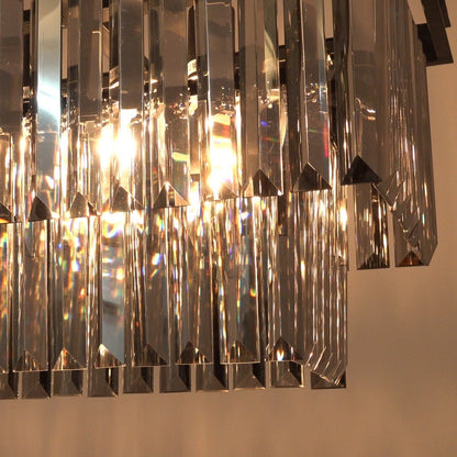 Lampadario moderno contemporaneo in cristallo grigio fumé e nero da 47 pollici, a 2 livelli, con isola da cucina lineare, per sala da pranzo