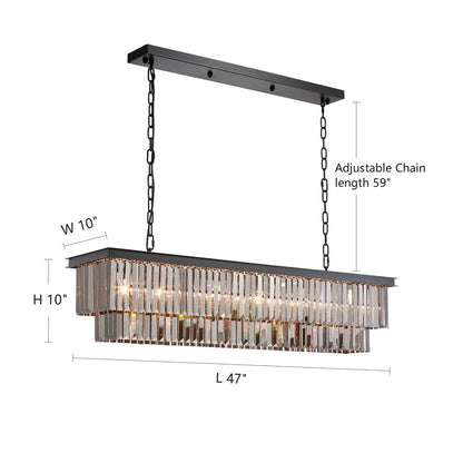 Lampadario moderno contemporaneo in cristallo grigio fumé e nero da 47 pollici, a 2 livelli, con isola da cucina lineare, per sala da pranzo