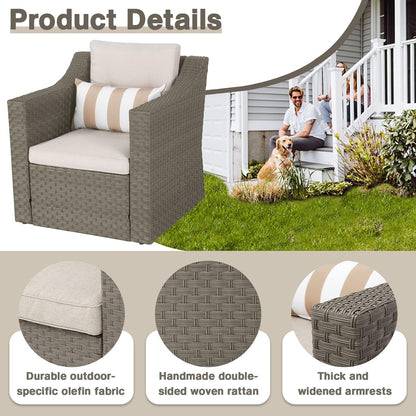 Set da conversazione con poltrona e pouf in vimini per patio da esterno, 5 pezzi