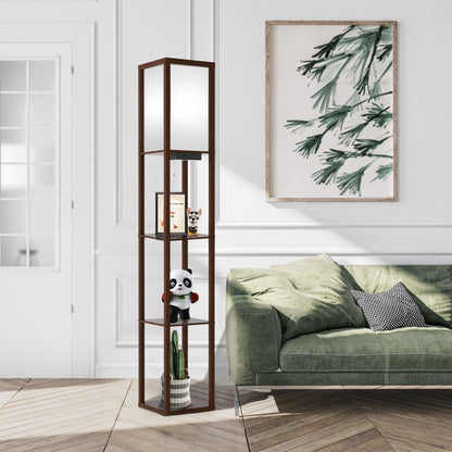 Lampada da terra 63 con ripiani - Lampada da soggiorno con ripiani in legno