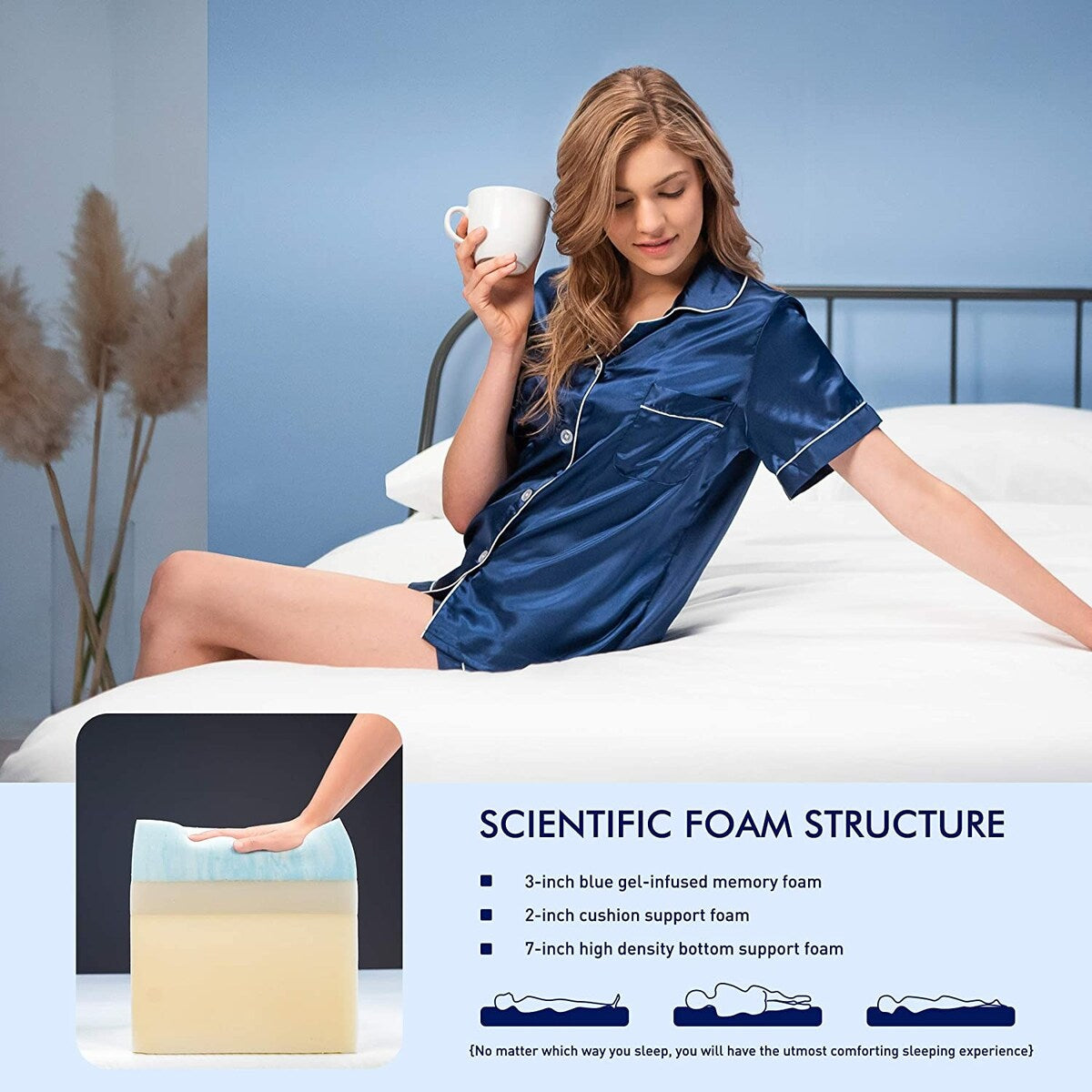 Materasso in memory foam infuso di gel Subrtex da 8 pollici con fodera