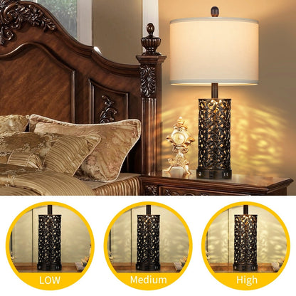 Lampada da tavolo in metallo nero con luce notturna, 2 porte USB in 1, presa CA, interruttore touch (set da 2)