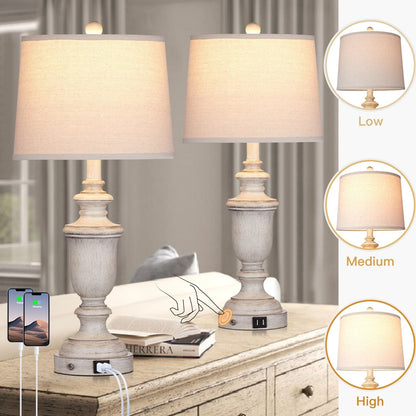 Lampade da tavolo in resina bianca, porte di ricarica USB, interruttore touch a 3 vie (set da 2) - 12,5'' x 12,5'' x 25,6'' (L x P x A)