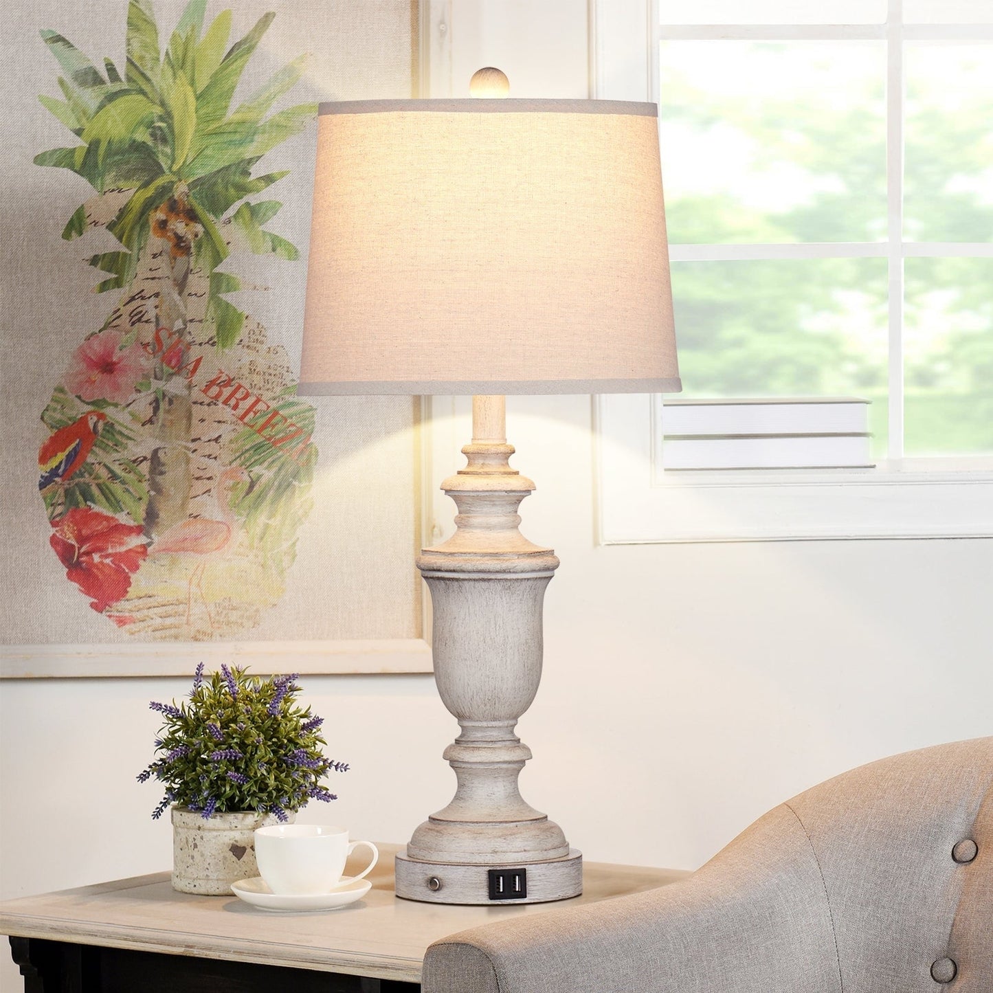 Lampade da tavolo in resina bianca, porte di ricarica USB, interruttore touch a 3 vie (set da 2) - 12,5'' x 12,5'' x 25,6'' (L x P x A)