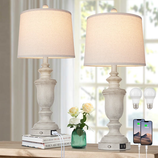 Lampade da tavolo in resina bianca, porte di ricarica USB, interruttore touch a 3 vie (set da 2) - 12,5'' x 12,5'' x 25,6'' (L x P x A)