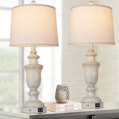 Lampade da tavolo in resina bianca, porte di ricarica USB, interruttore touch a 3 vie (set da 2) - 12,5'' x 12,5'' x 25,6'' (L x P x A)
