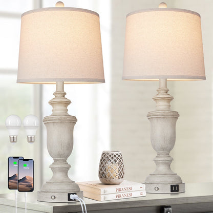 Lampade da tavolo in resina bianca, porte di ricarica USB, interruttore touch a 3 vie (set da 2) - 12,5'' x 12,5'' x 25,6'' (L x P x A)