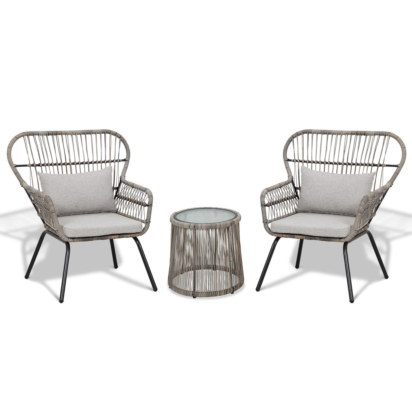 Set da bistrot da conversazione in vimini da esterno, 3 pezzi, set di sedie da giardino in rattan per tutte le stagioni con cuscini