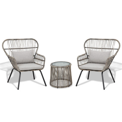 Set da bistrot da conversazione in vimini da esterno, 3 pezzi, set di sedie da giardino in rattan per tutte le stagioni con cuscini