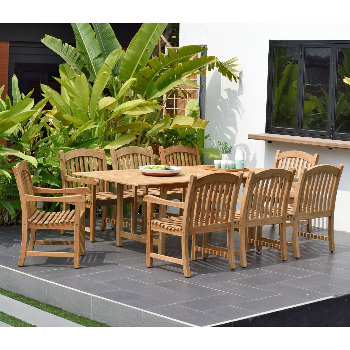Set da pranzo per esterni in teak massello da 9 pezzi - 9 pezzi