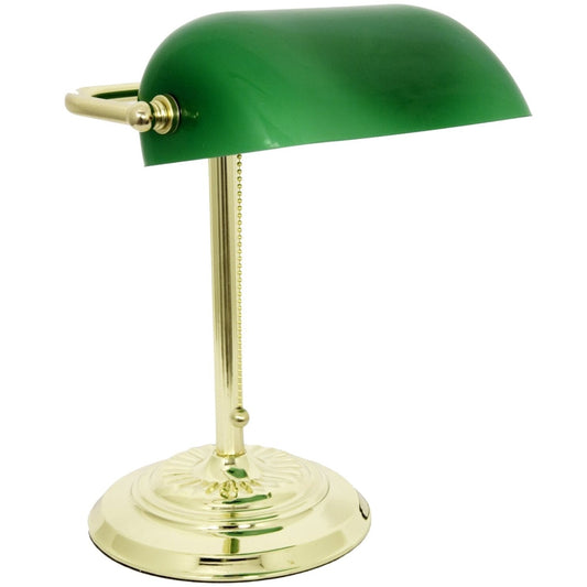 Lampada da scrivania tradizionale da banchiere con paralume in vetro verde