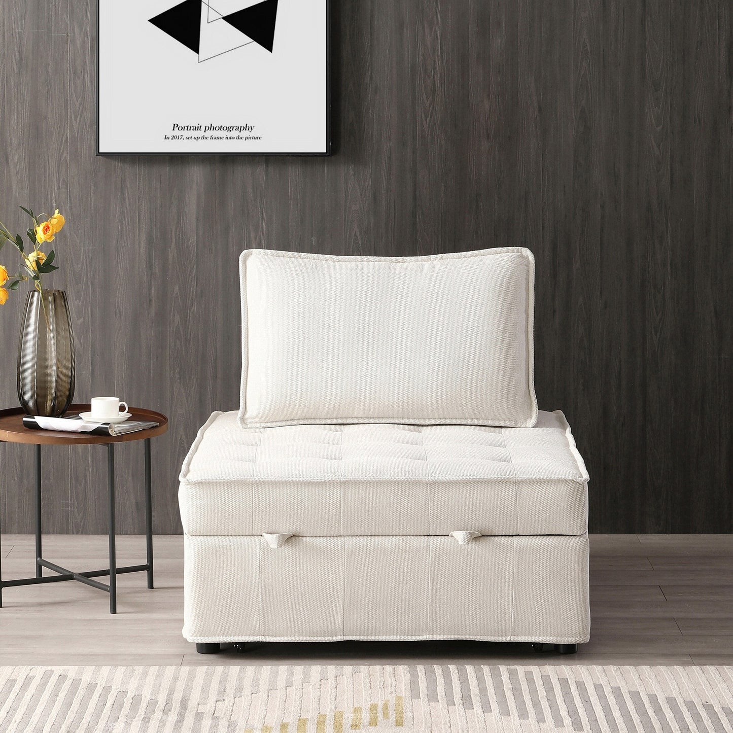 Divano letto trasformabile in lino - Elegante pouf con schienale rimovibile per un comfort extra