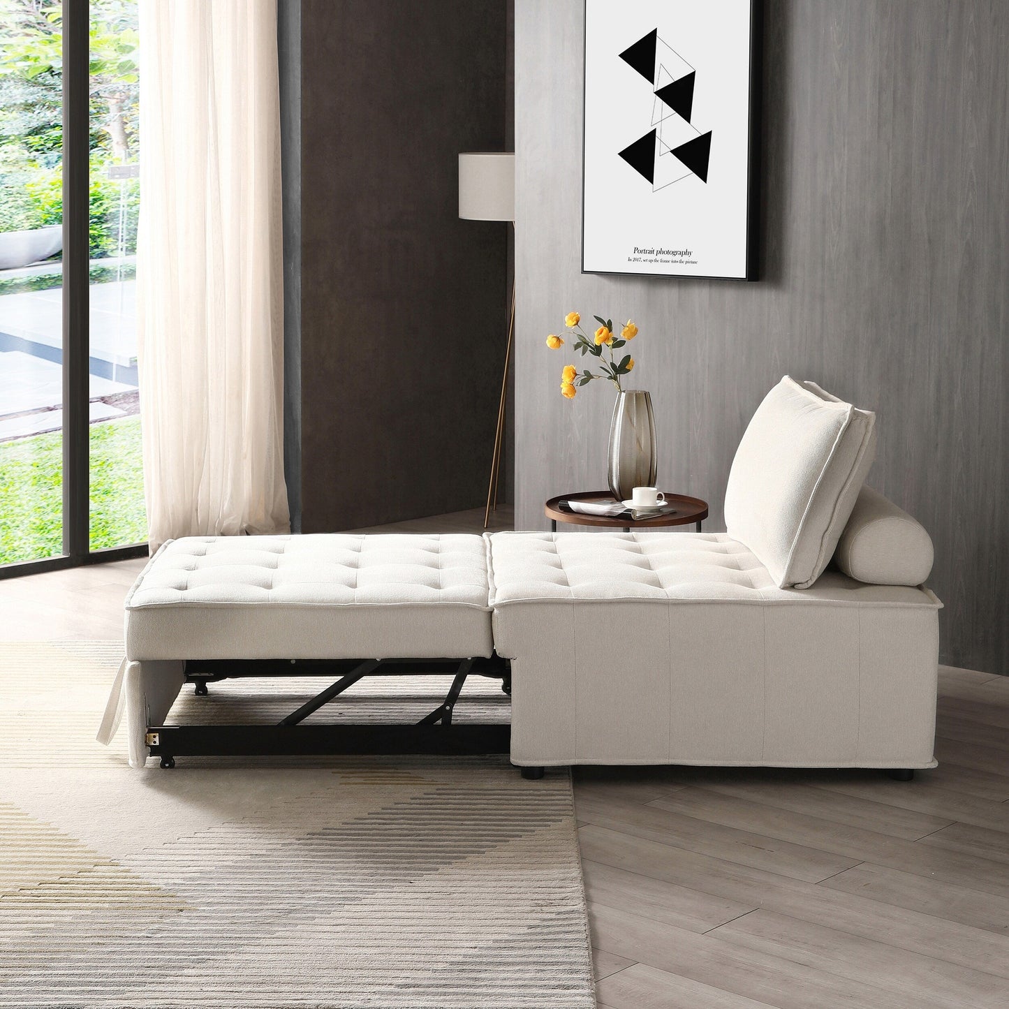 Divano letto trasformabile in lino - Elegante pouf con schienale rimovibile per un comfort extra