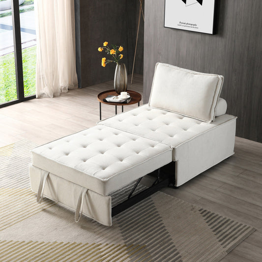 Divano letto trasformabile in lino - Elegante pouf con schienale rimovibile per un comfort extra