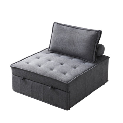 Divano letto trasformabile in lino - Elegante pouf con schienale rimovibile per un comfort extra