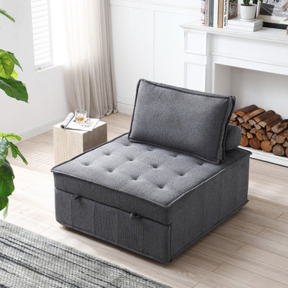 Divano letto trasformabile in lino - Elegante pouf con schienale rimovibile per un comfort extra
