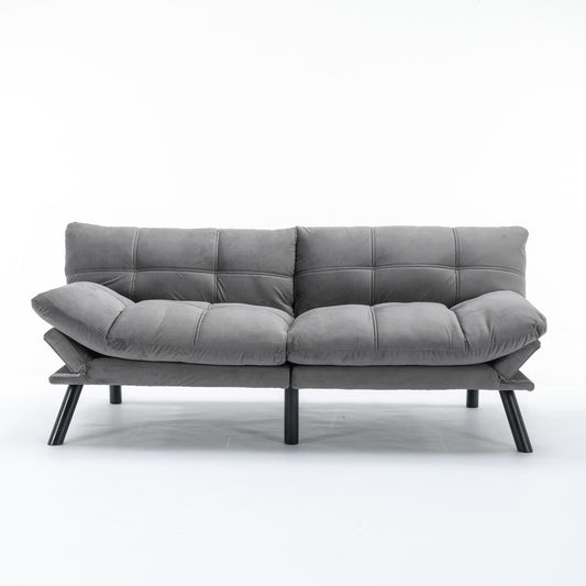 Divano letto imbottito in velluto grigio, stile moderno e alla moda, divano senza braccioli con schienale regolabile a 2 posti