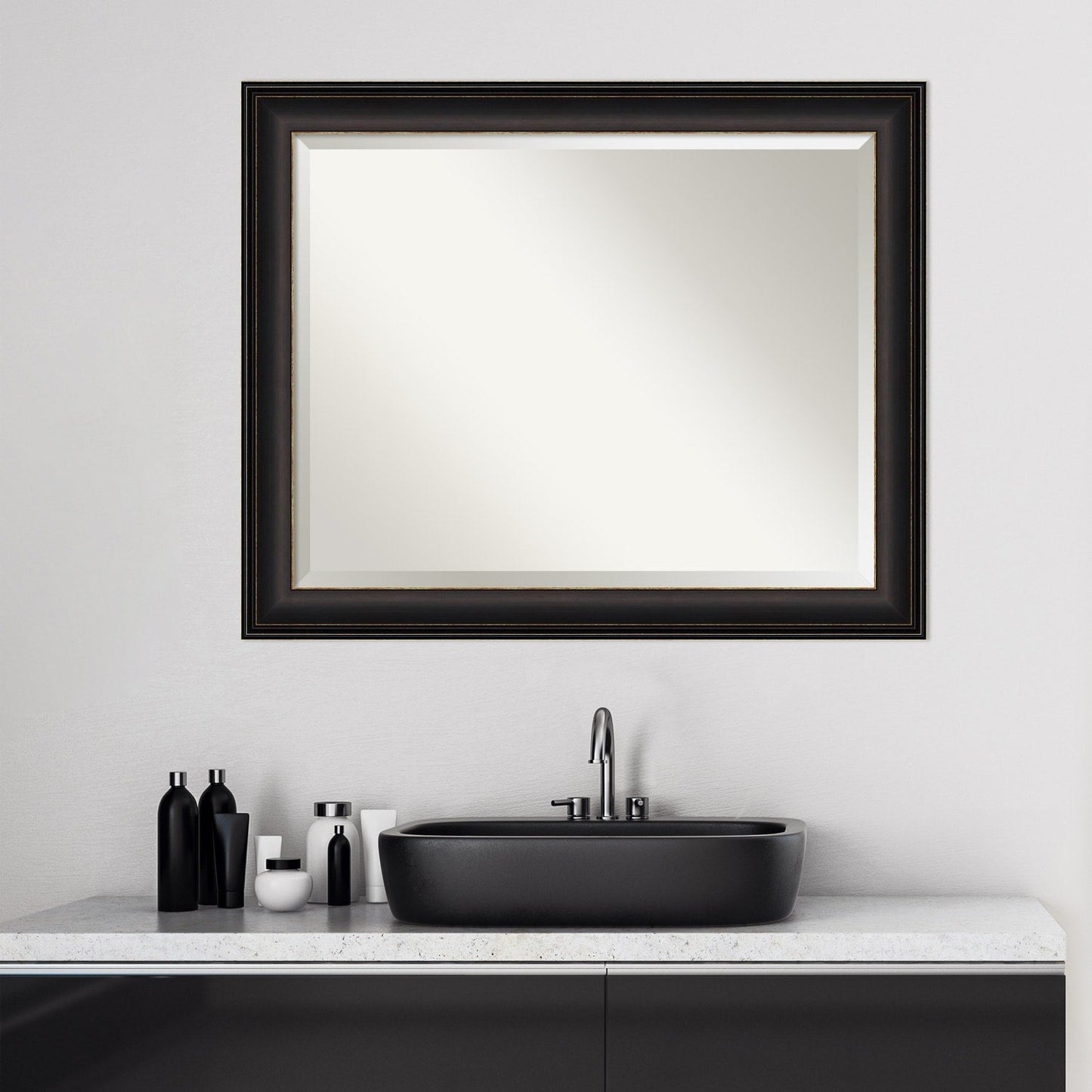 Specchio da parete per bagno bisellato - Cornice in bronzo oliato Trio - Cornice in bronzo oliato Trio