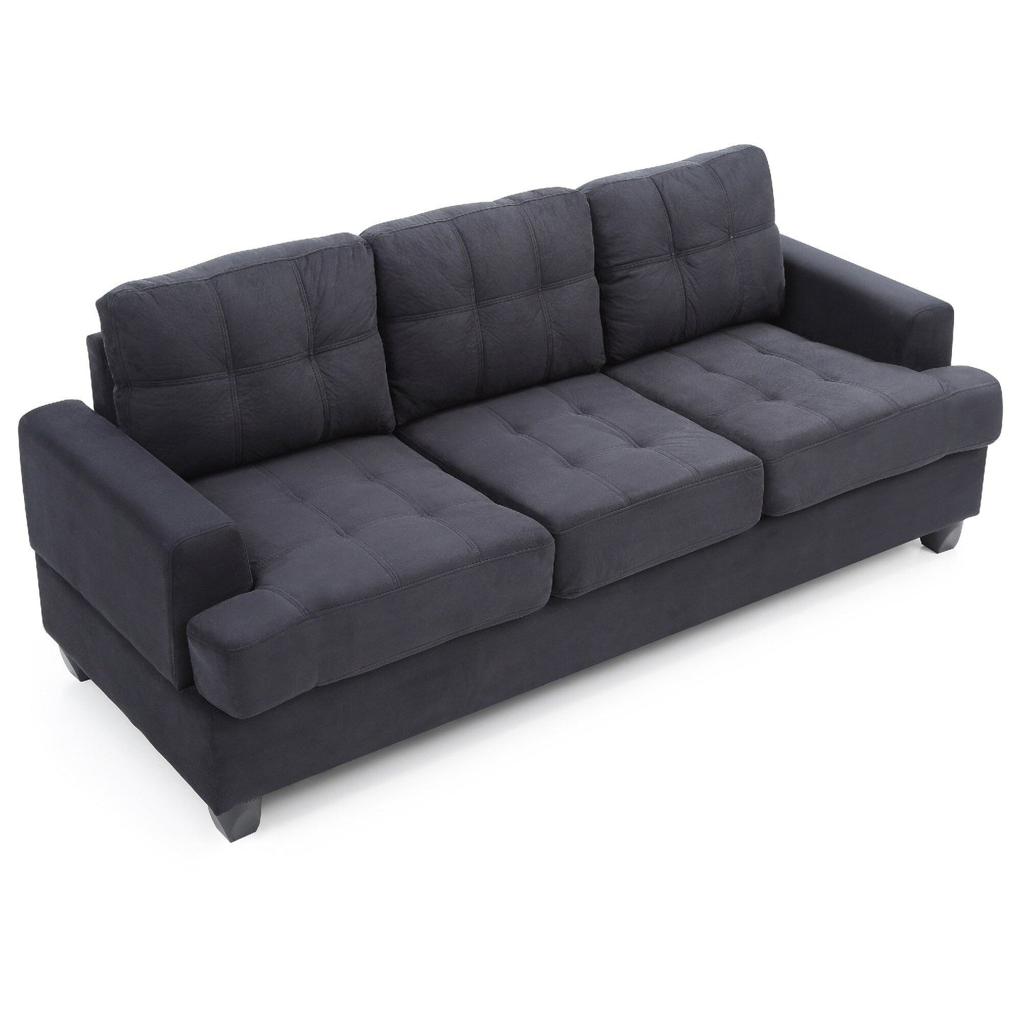 Divano dritto con braccioli quadrati in microsuede trapuntato - 79 - Nero