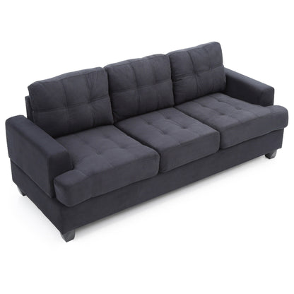Divano dritto con braccioli quadrati in microsuede trapuntato - 79 - Nero