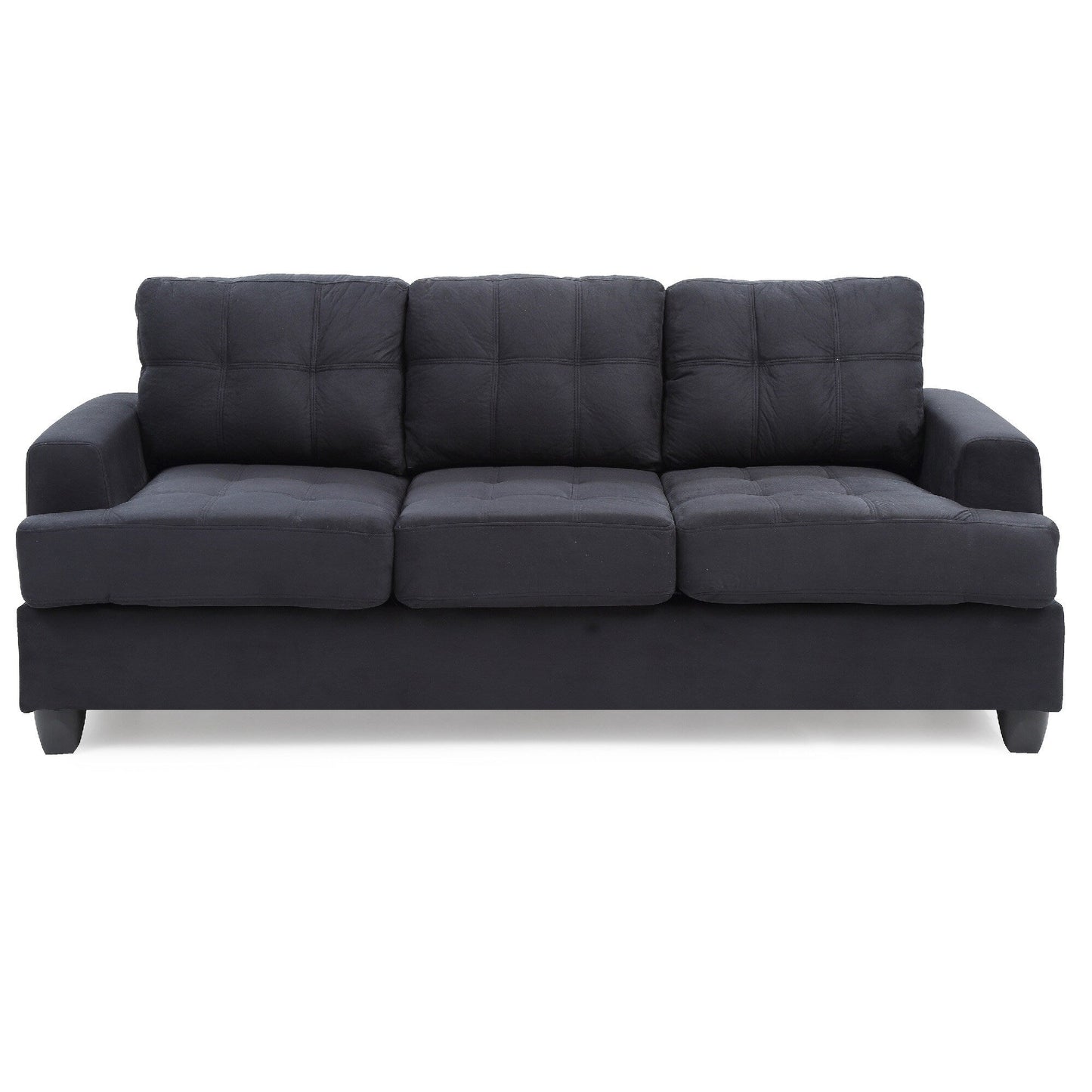 Divano dritto con braccioli quadrati in microsuede trapuntato - 79 - Nero
