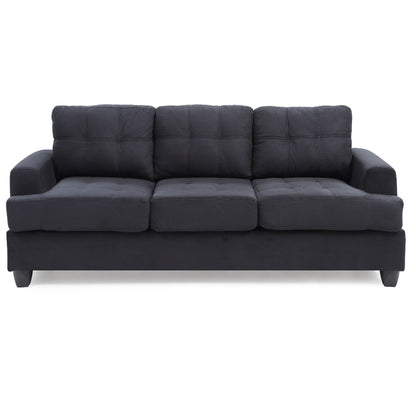 Divano dritto con braccioli quadrati in microsuede trapuntato - 79 - Nero