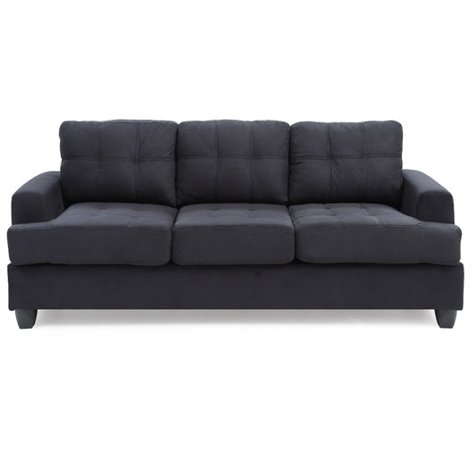 Divano dritto con braccioli quadrati in microsuede trapuntato - 79 - Nero
