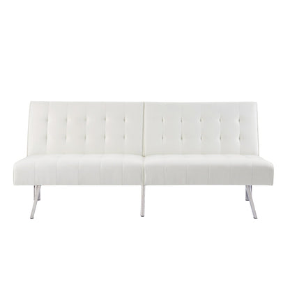 Divano letto futon imbottito in stile moderno di metà secolo con schienale diviso e gambe cromate
