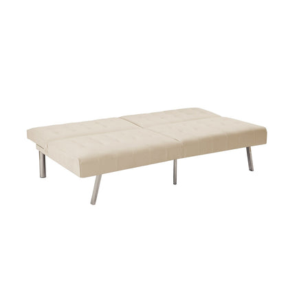 Divano letto futon imbottito in stile moderno di metà secolo con schienale diviso e gambe cromate