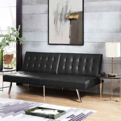 Divano letto futon imbottito in stile moderno di metà secolo con schienale diviso e gambe cromate