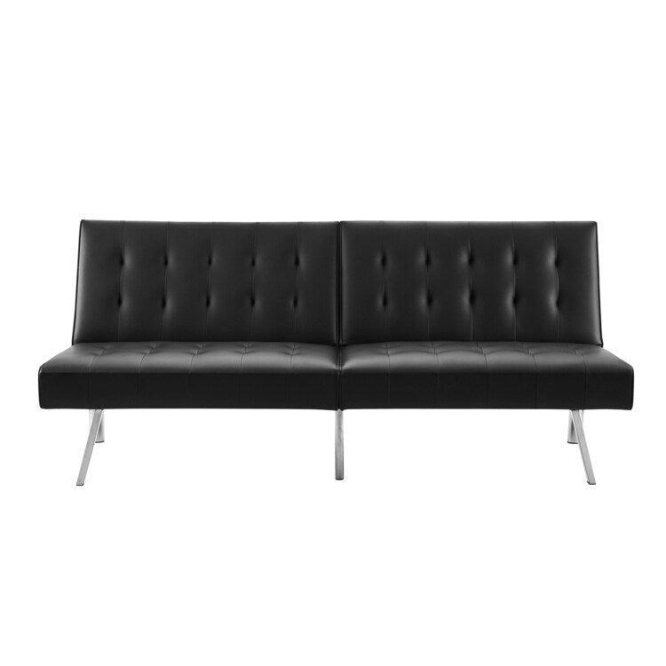 Divano letto futon imbottito in stile moderno di metà secolo con schienale diviso e gambe cromate