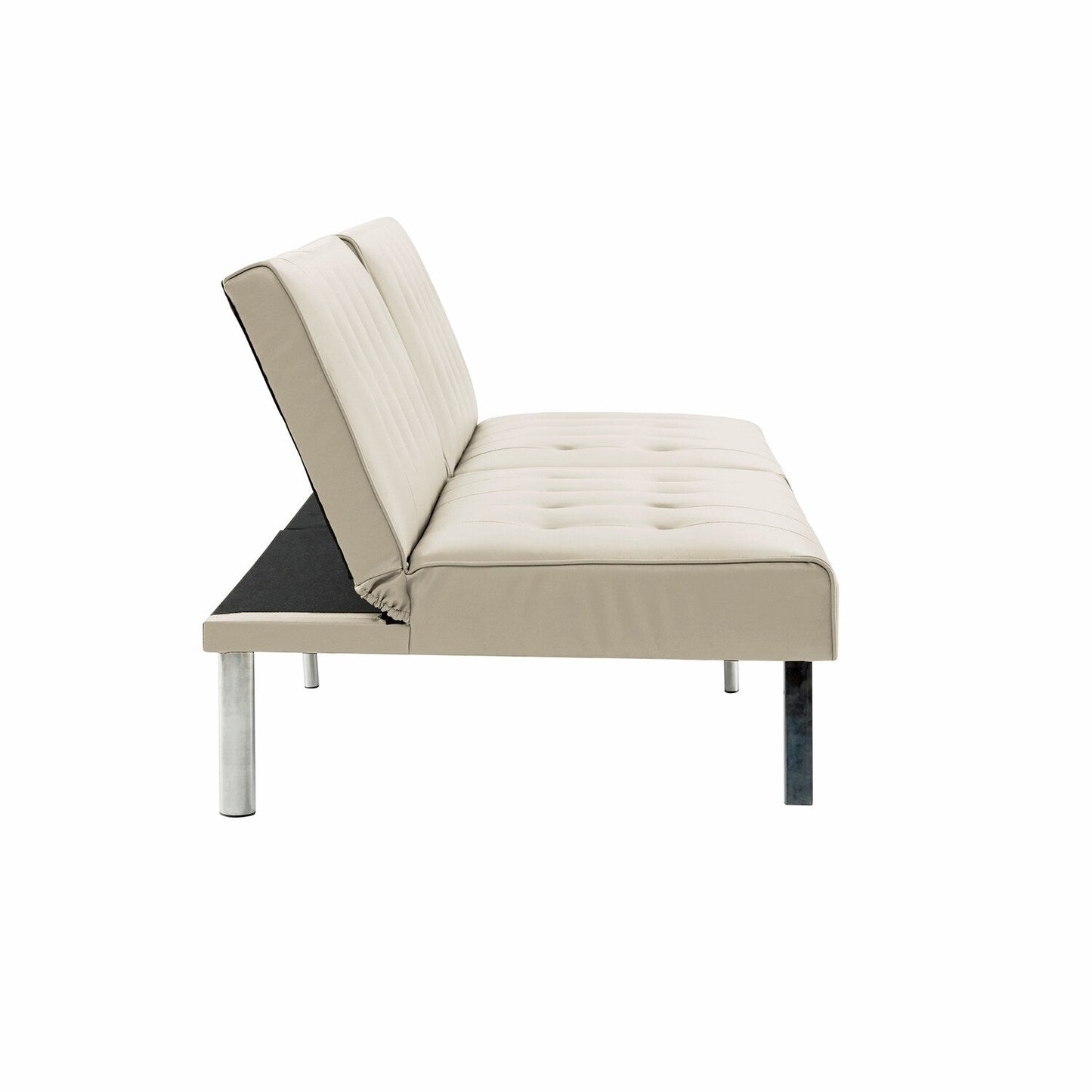 Divano letto futon imbottito in stile moderno di metà secolo con schienale diviso e gambe cromate