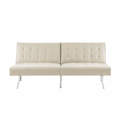 Divano letto futon imbottito in stile moderno di metà secolo con schienale diviso e gambe cromate