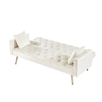 Divano letto pieghevole trasformabile imbottito trapuntato bianco crema