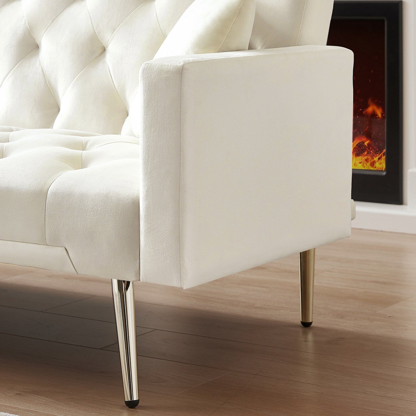Divano letto pieghevole trasformabile imbottito trapuntato bianco crema