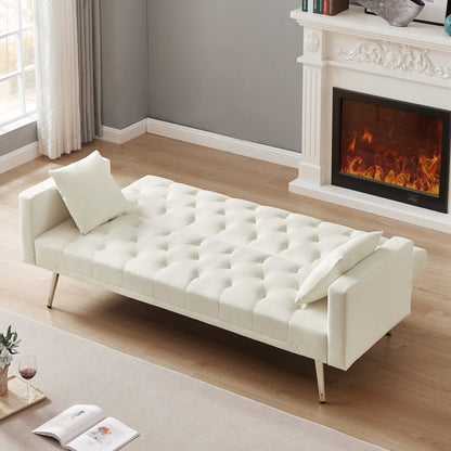 Divano letto pieghevole trasformabile imbottito trapuntato bianco crema
