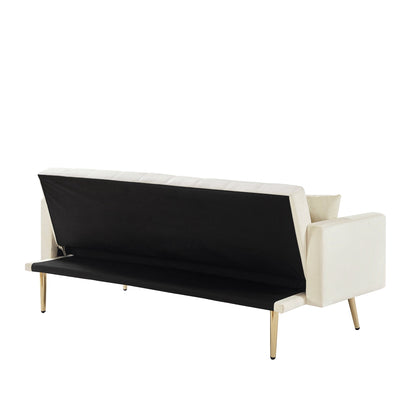 Divano letto pieghevole trasformabile imbottito trapuntato bianco crema