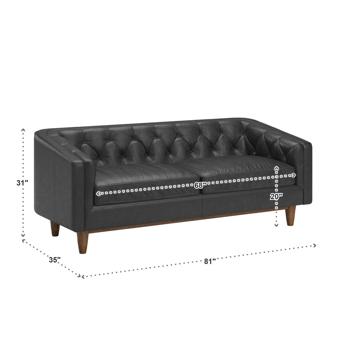 Divano a due posti Tullio in pelle nera con bottoni trapuntati di iNSPIRE Q Modern - Divano