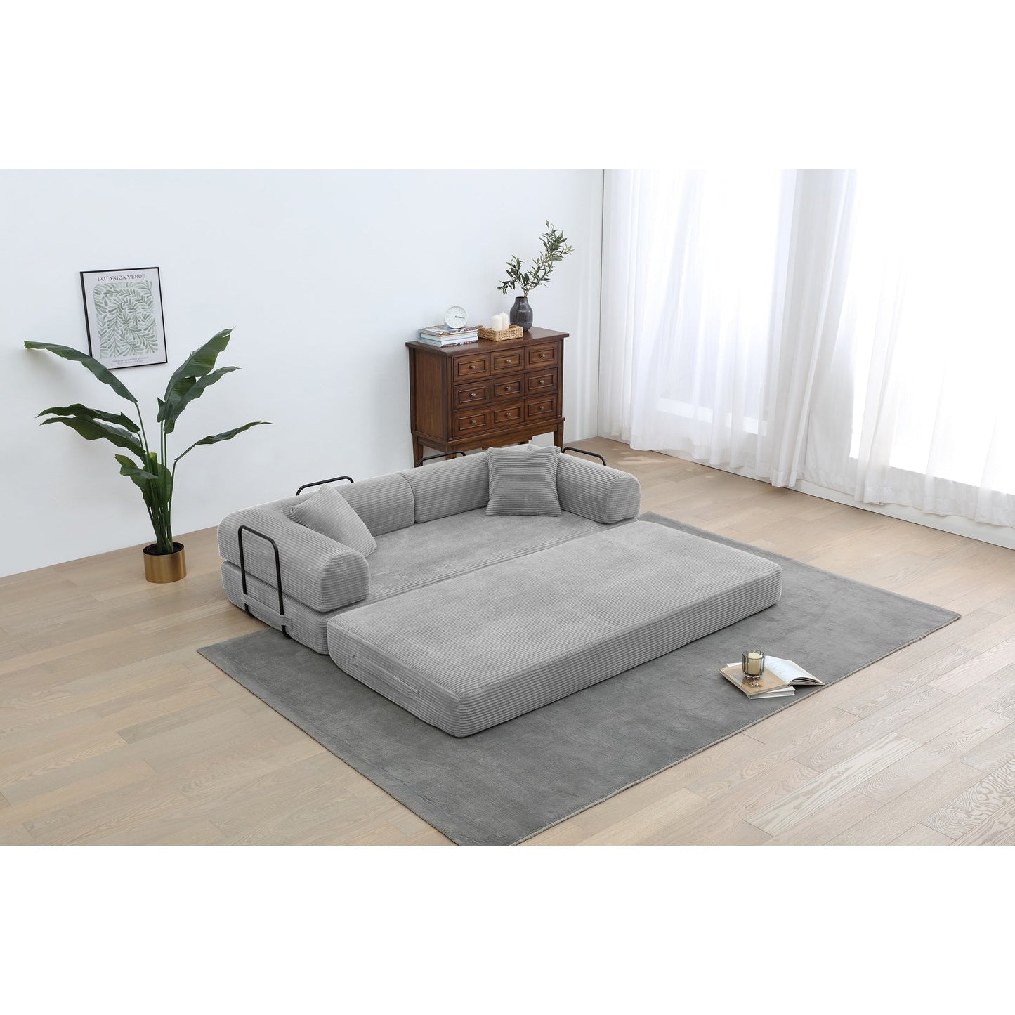Divano letto trasformabile Twilight in 2 pezzi, divano letto pieghevole in velluto a coste con struttura fissa per spazi abitativi accoglienti