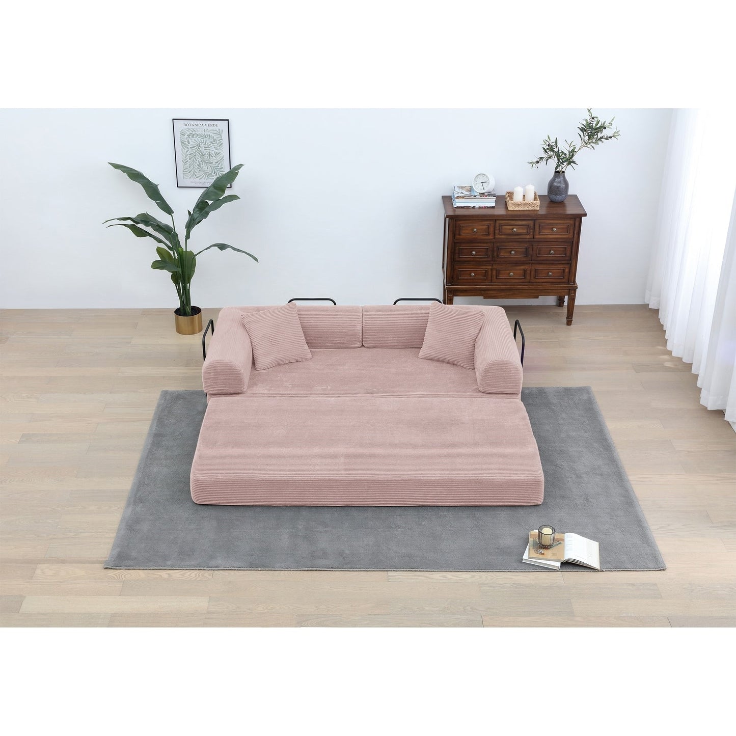 Divano letto trasformabile Twilight in 2 pezzi, divano letto pieghevole in velluto a coste con struttura fissa per spazi abitativi accoglienti