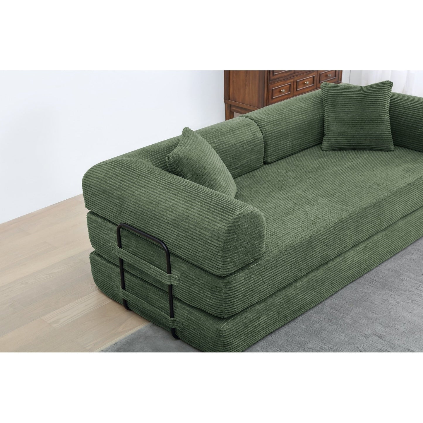 Divano letto trasformabile Twilight in 2 pezzi, divano letto pieghevole in velluto a coste con struttura fissa per spazi abitativi accoglienti