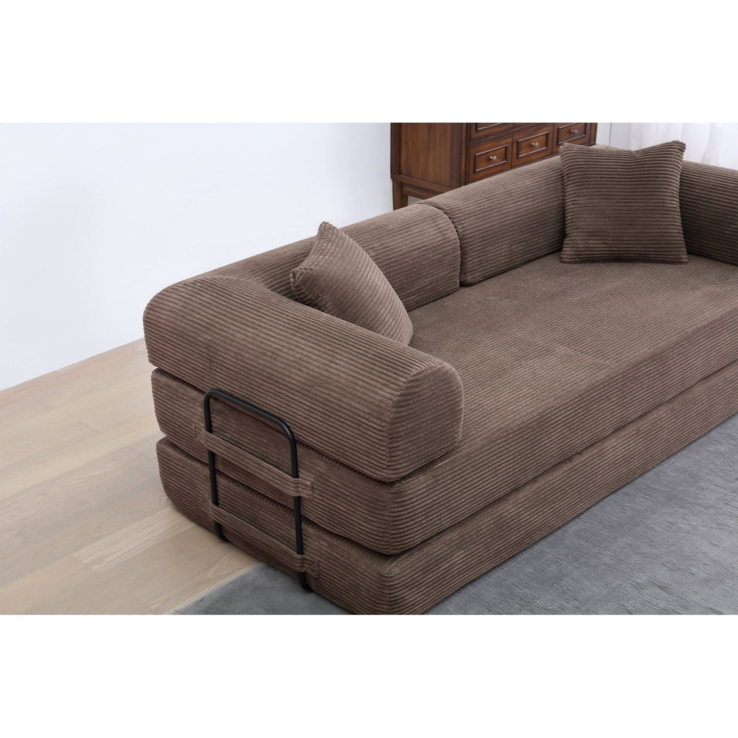 Divano letto trasformabile Twilight in 2 pezzi, divano letto pieghevole in velluto a coste con struttura fissa per spazi abitativi accoglienti