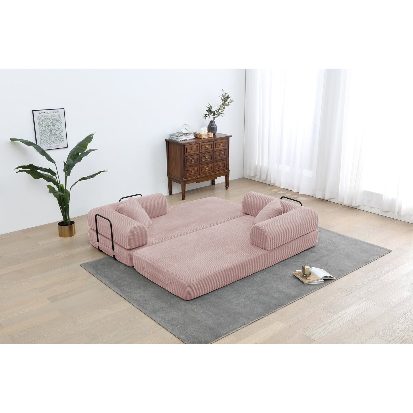 Divano letto trasformabile Twilight in 2 pezzi, divano letto pieghevole in velluto a coste con struttura fissa per spazi abitativi accoglienti