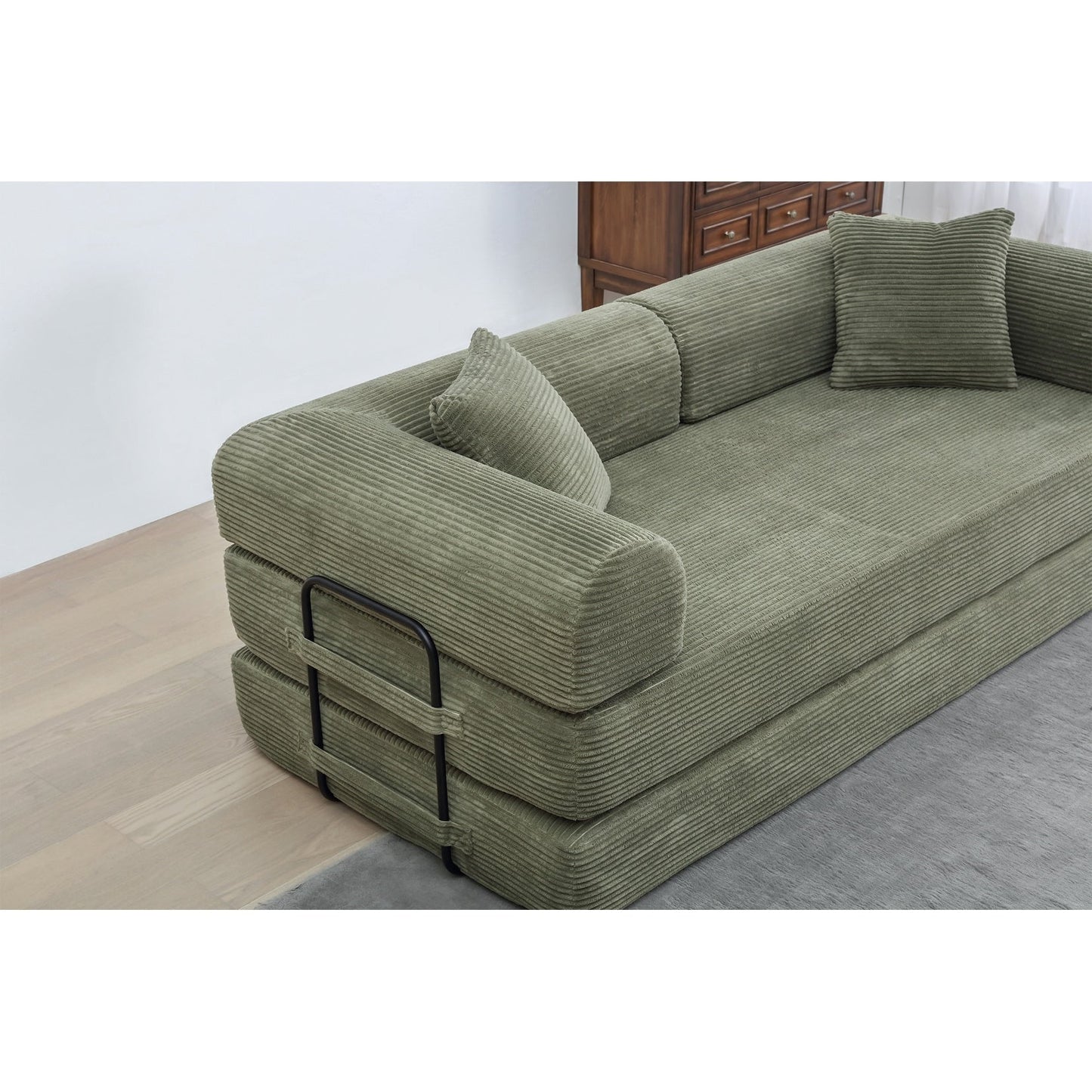 Divano letto trasformabile Twilight in 2 pezzi, divano letto pieghevole in velluto a coste con struttura fissa per spazi abitativi accoglienti