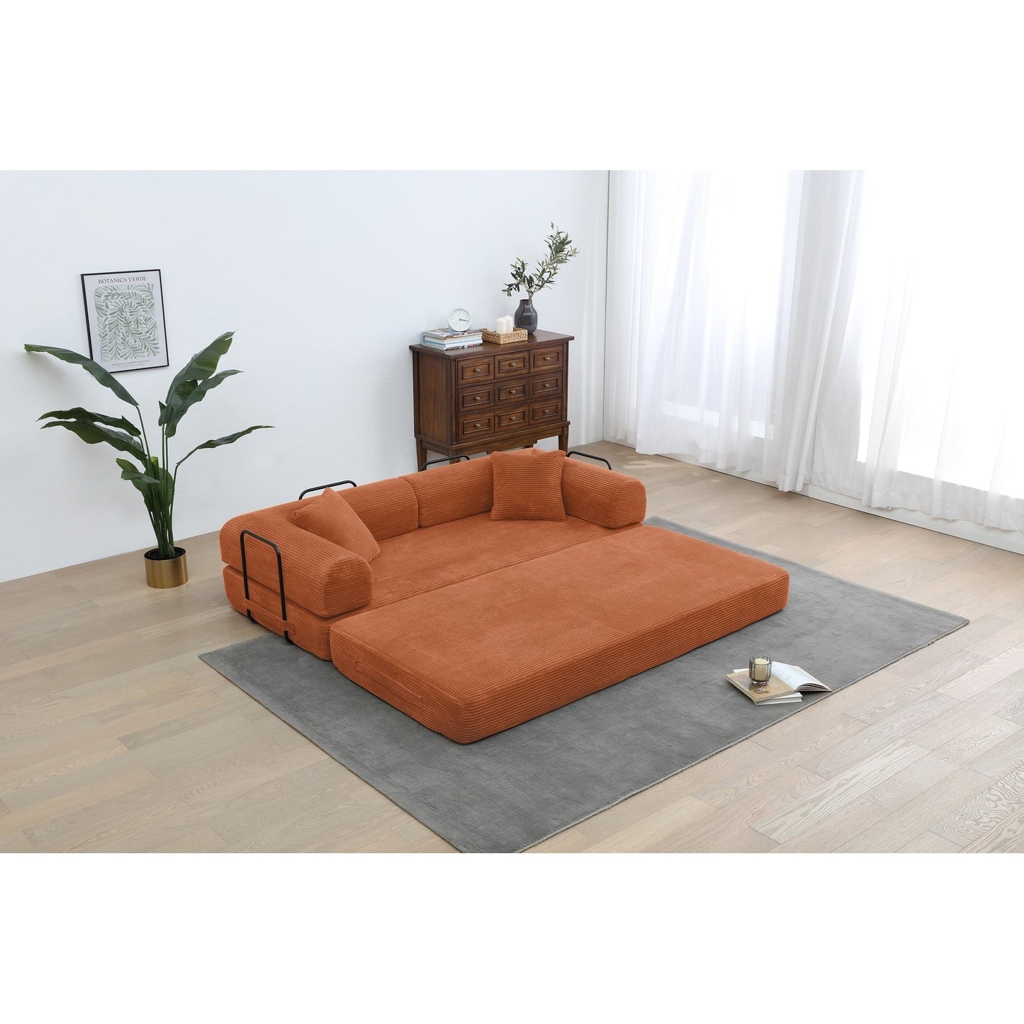 Divano letto trasformabile Twilight in 2 pezzi, divano letto pieghevole in velluto a coste con struttura fissa per spazi abitativi accoglienti