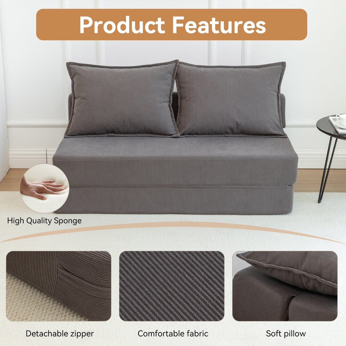 Divano letto convertibile doppio - Divano letto pieghevole multifunzionale con cuscino e schienale regolabile, ideale per dormitori/camere degli ospiti
