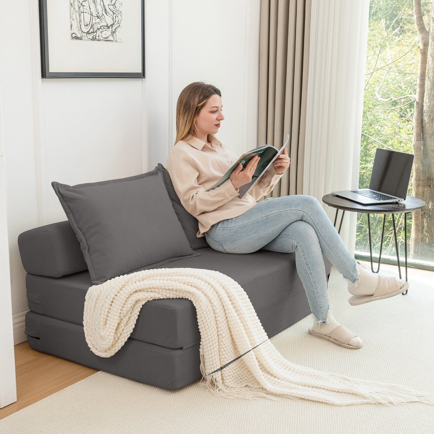 Divano letto convertibile doppio - Divano letto pieghevole multifunzionale con cuscino e schienale regolabile, ideale per dormitori/camere degli ospiti