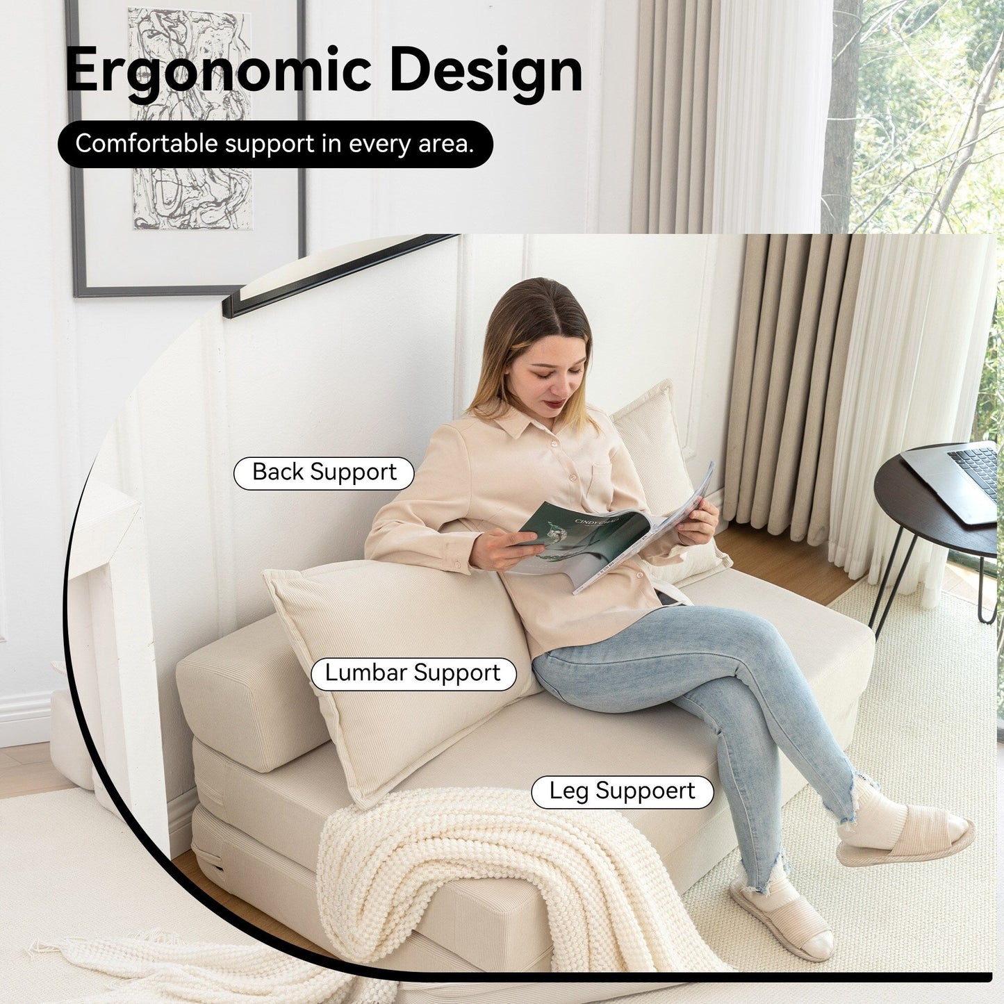 Divano letto convertibile doppio - Divano letto pieghevole multifunzionale con cuscino e schienale regolabile, ideale per dormitori/camere degli ospiti